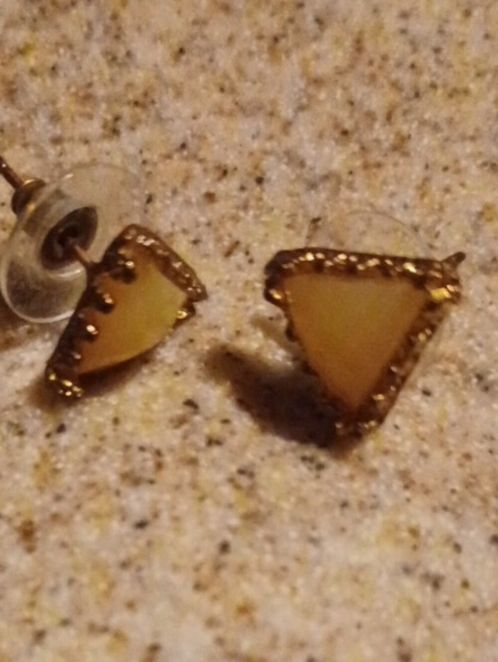 > Vintage Gold-Tone Triangle Stud Earrings - Peach Accent